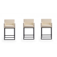 Manhattan Comfort 3-CS010-CR Ambassador 38 in. Cream and Black Metal Counter Height Bar Stool (Set of 3)